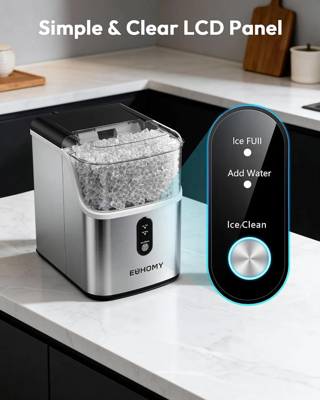 EUHOMY 35Lbs/24H Pebble Ice Maker, Ready in 7 Mins, Self-Cleaning, Stainless Steel