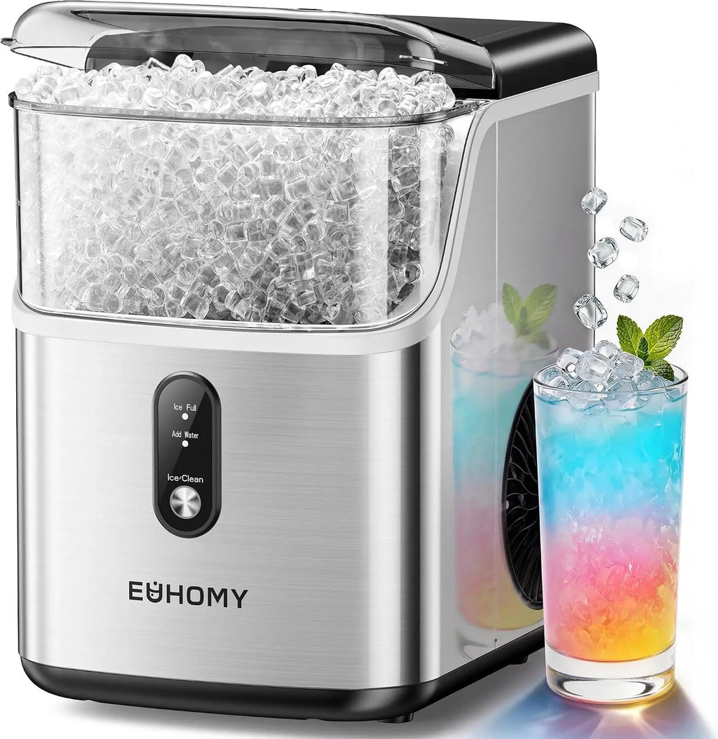 EUHOMY 35Lbs/24H Pebble Ice Maker, Ready in 7 Mins, Self-Cleaning, Stainless Steel